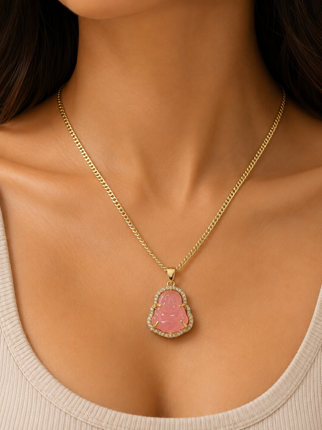 Pink Buddha necklaces